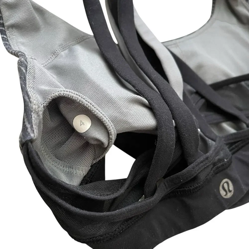 Lululemon 4 Sports Bra Strappy Black Gray Workout Activewear Cup Liners